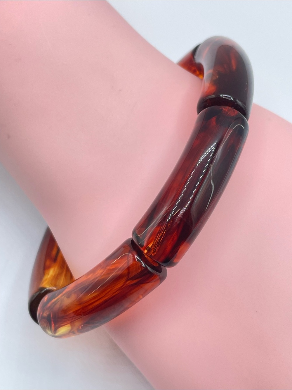 Faux Tortoise Shell Acrylic Stretch Bracelet Boho Vintage Style Stacking